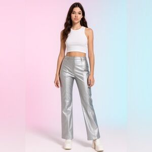 NWOT Y2K Rave4Real Silver Rave Retro Metallic Womens Pants Girl’s Night Out Sz 6